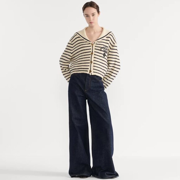 Dior Marinière Cardigan with Sailor Collar White and Navy Blue Cotton Knit - Picture 2 of 9